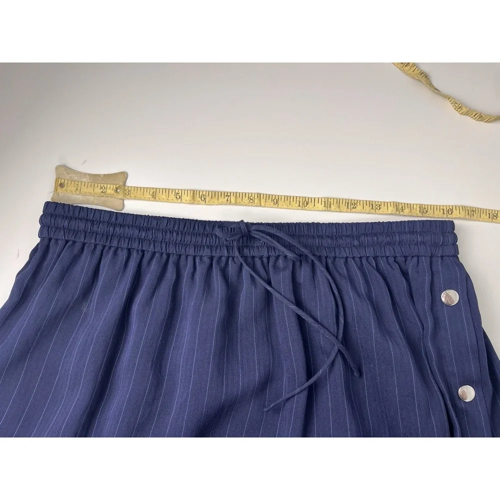NWT Coach Stripe Tiered Skirt Sz 10 Navy Blue Midi Pinstripe Snap Preppy Coastal